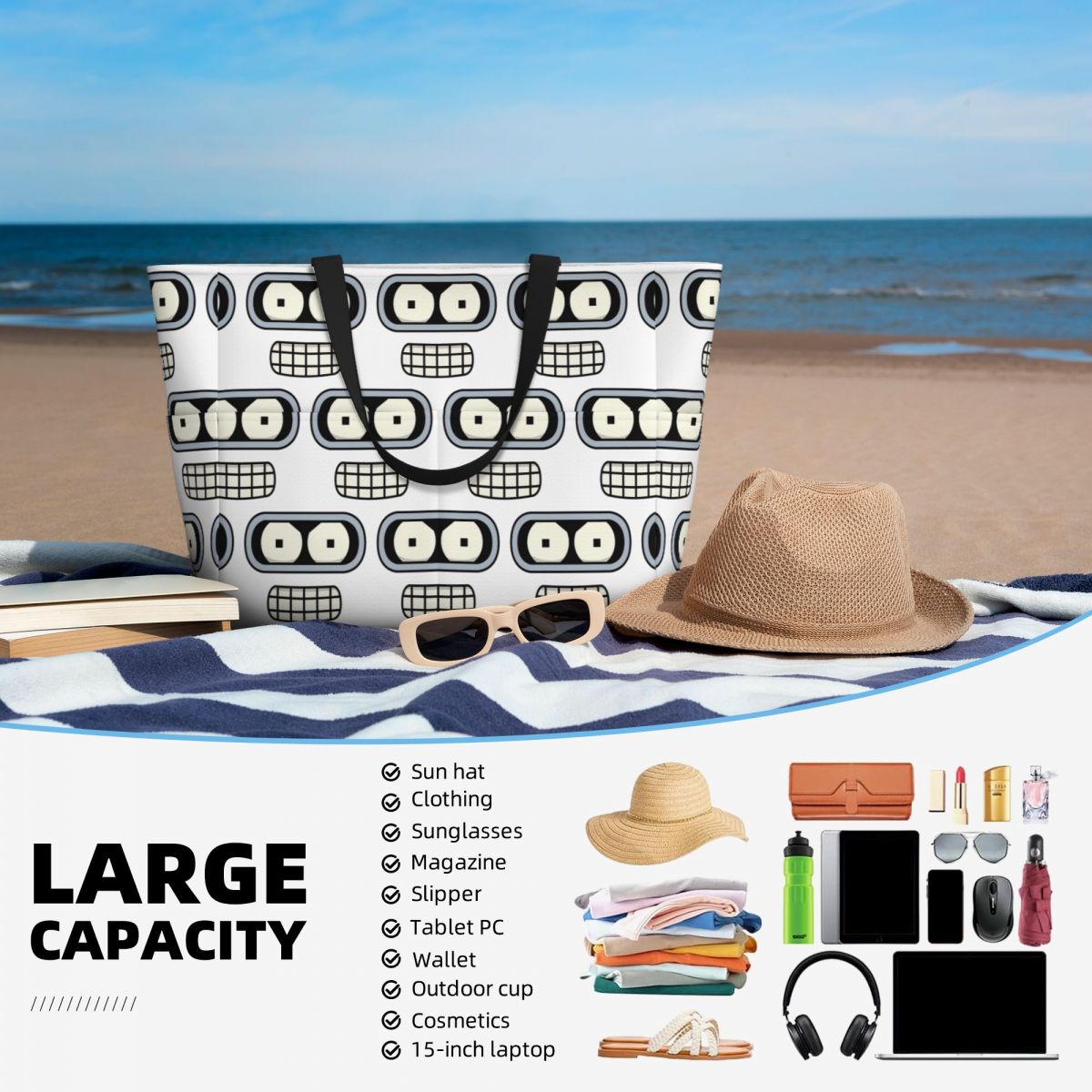 Bender's Face Beach Tote Bag S - Yoga Fitness Tote recensie en prijs