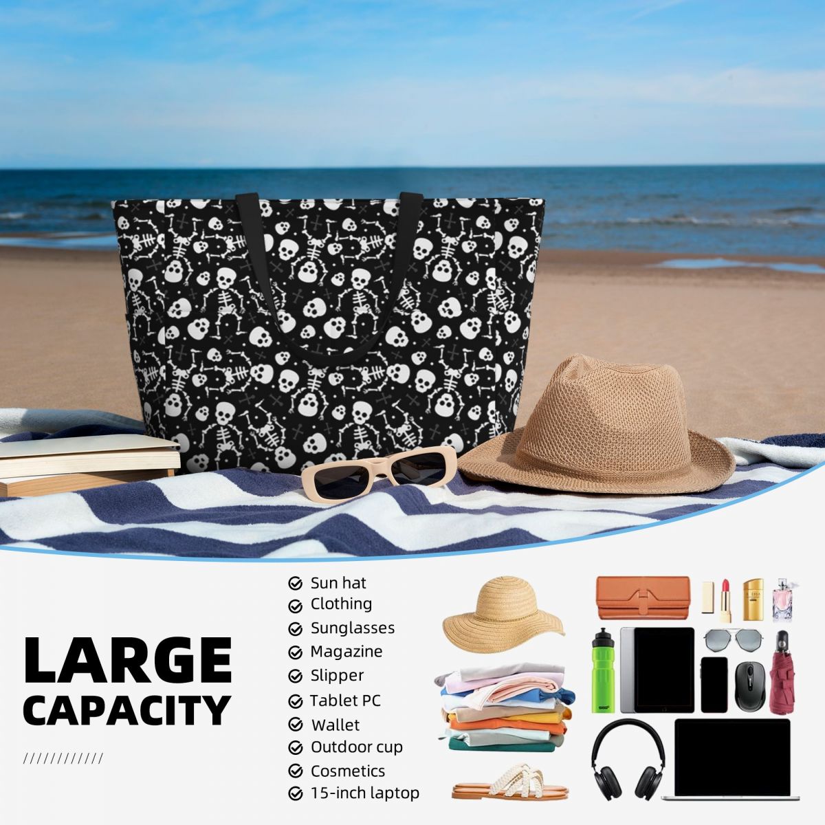 Skull Floral Rose Thorn Gothic - Yoga Fitness Tote recensie en prijs